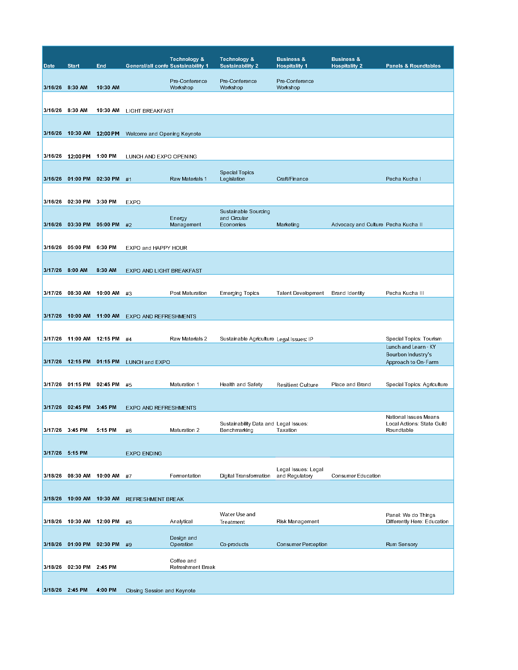 schedule at a glance